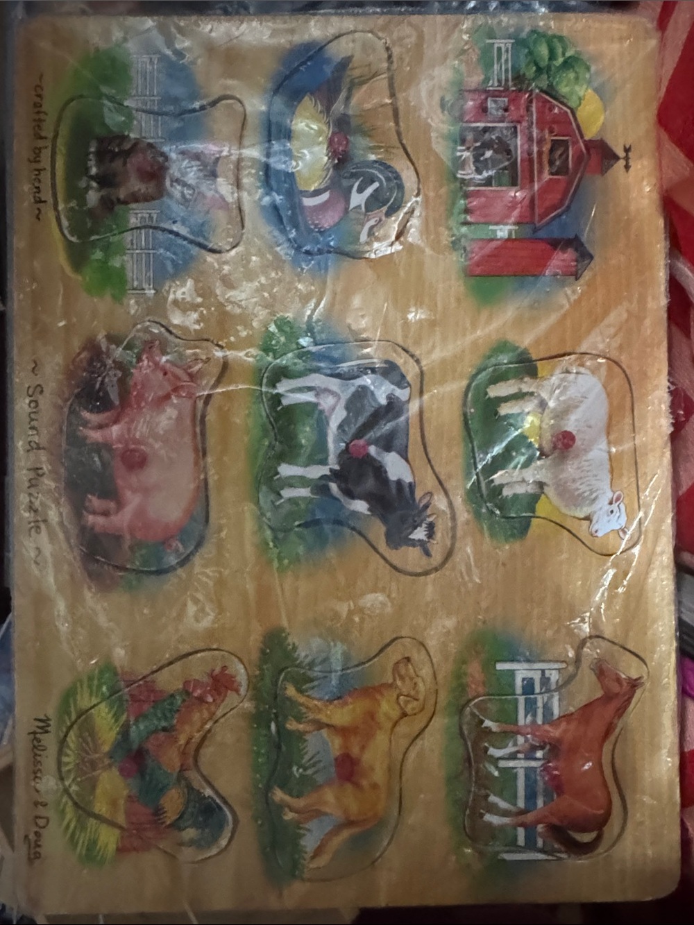 Melissa & Doug Wooden Farm Animals Puzzle - Red, Blue, Green, Yellow, Brown